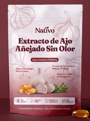 Bolsa real de Extracto de Ajo Añejado Sin Olor Nativo, 30 cápsulas blandas
